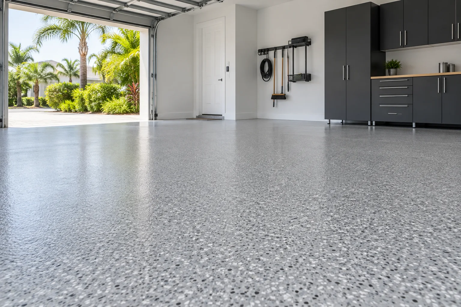 Gray flake garage floor